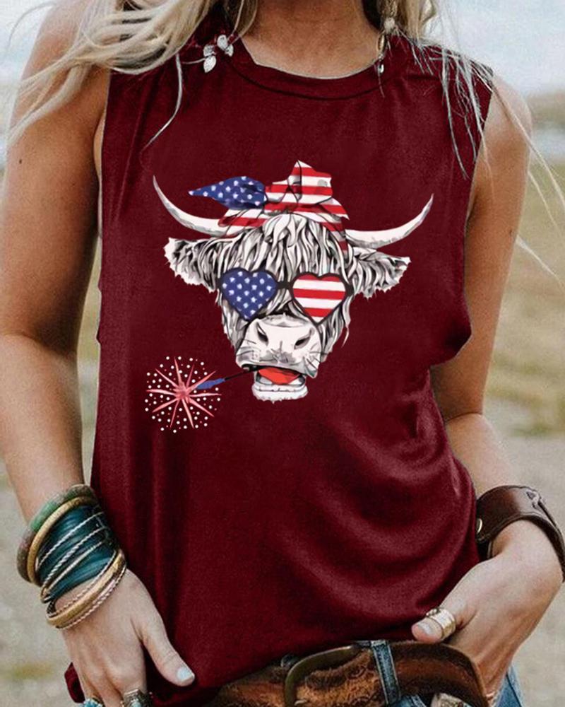 

Flag Yak Print Tank Top, Wine red