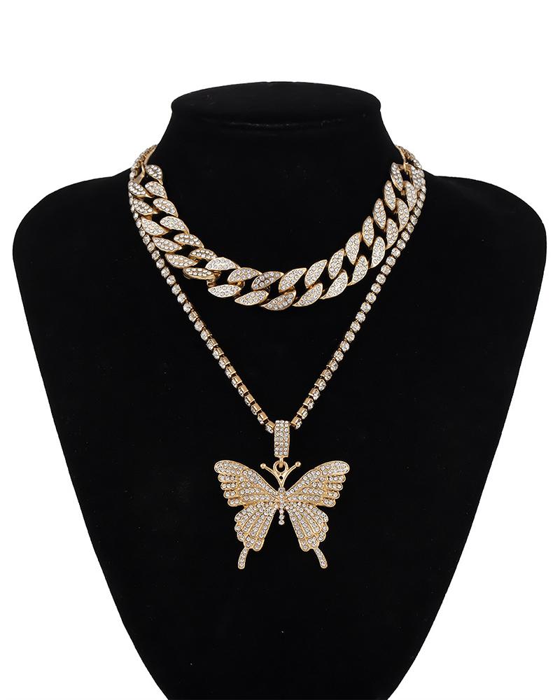 

Studded Butterfly Pendant Necklace, Gold