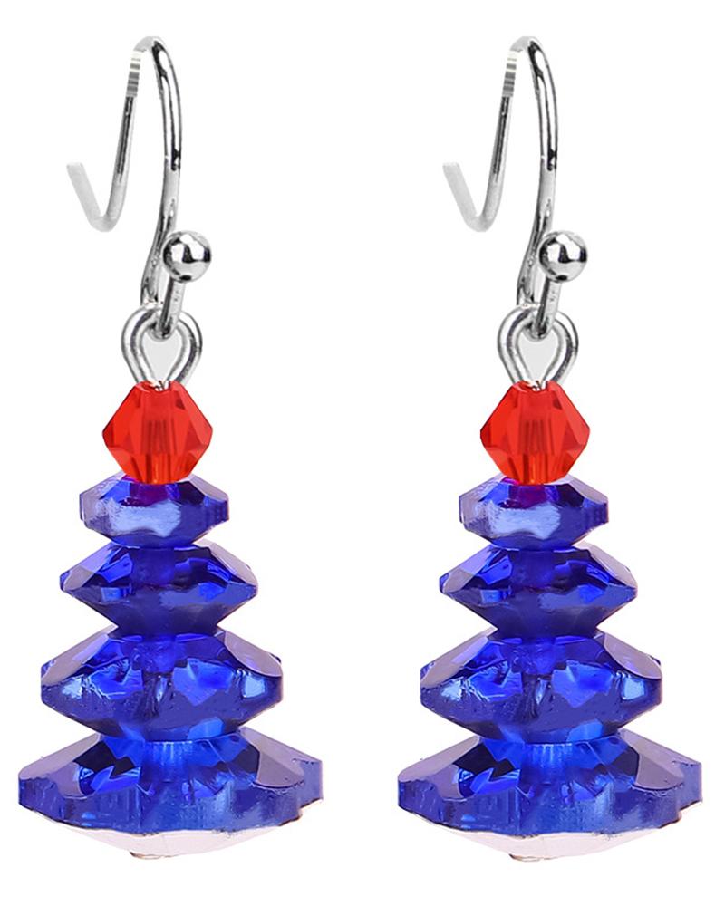 

1Pair Crystal Christmas Tree Drop Earrings, Blue