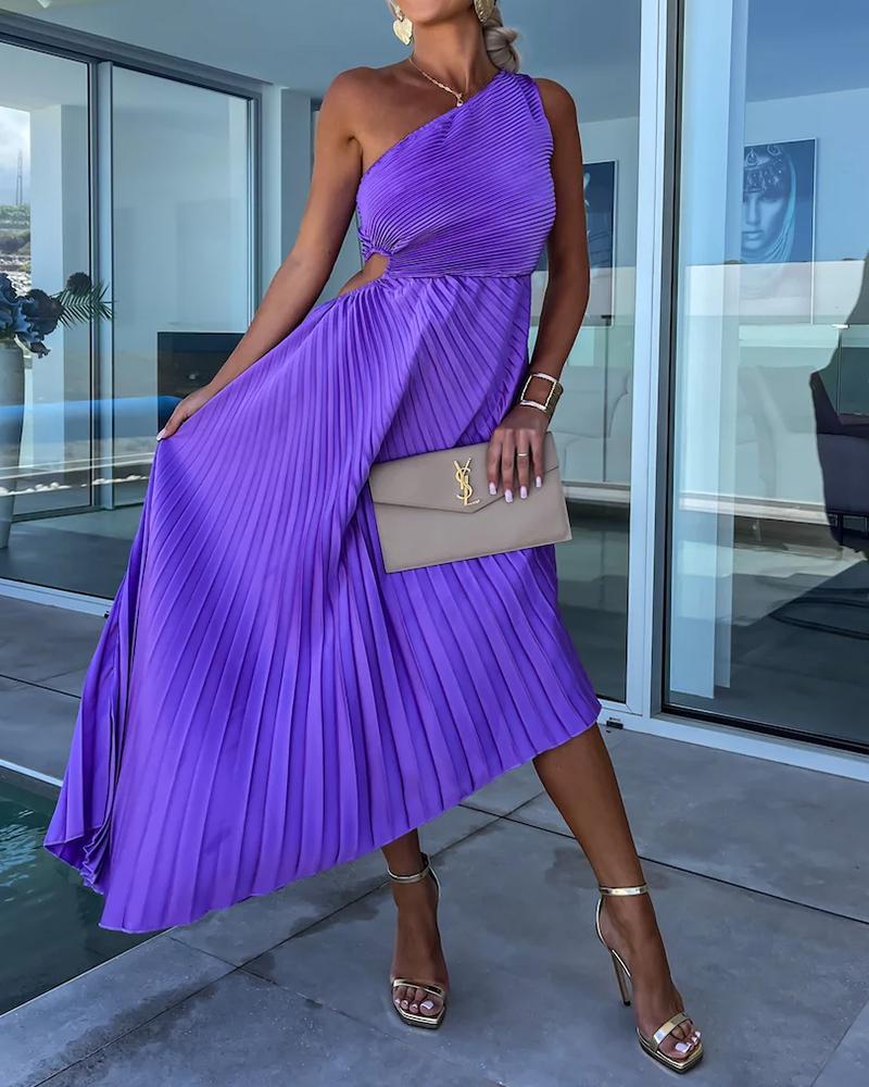 

One Shoulder Pleated Party Dress, Purple