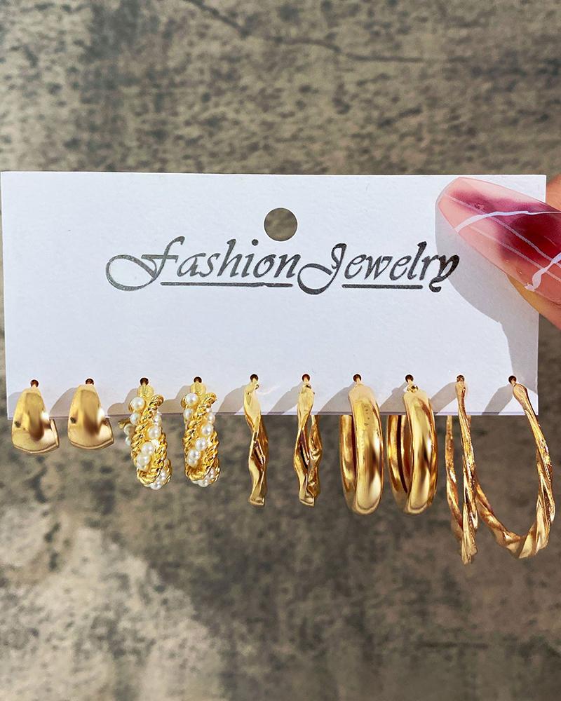 

5Pairs Minimalist Geometric Hoop Earrings Set, Gold