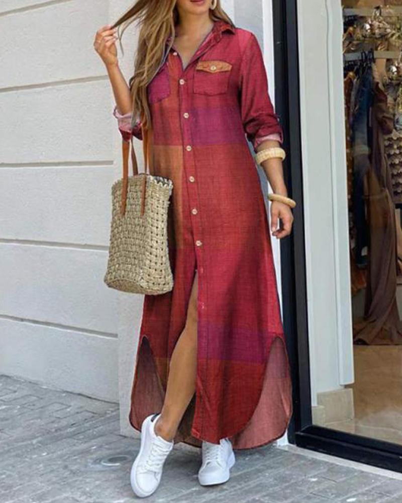 

Retro Pattern Print Long Sleeve Loose Button-up Dress, Style5