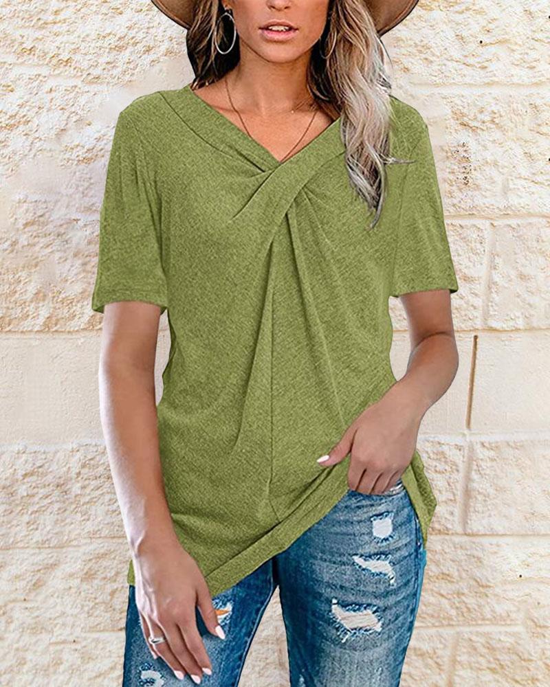 

Twist Design V-Neck Casual T-shirt, Light green