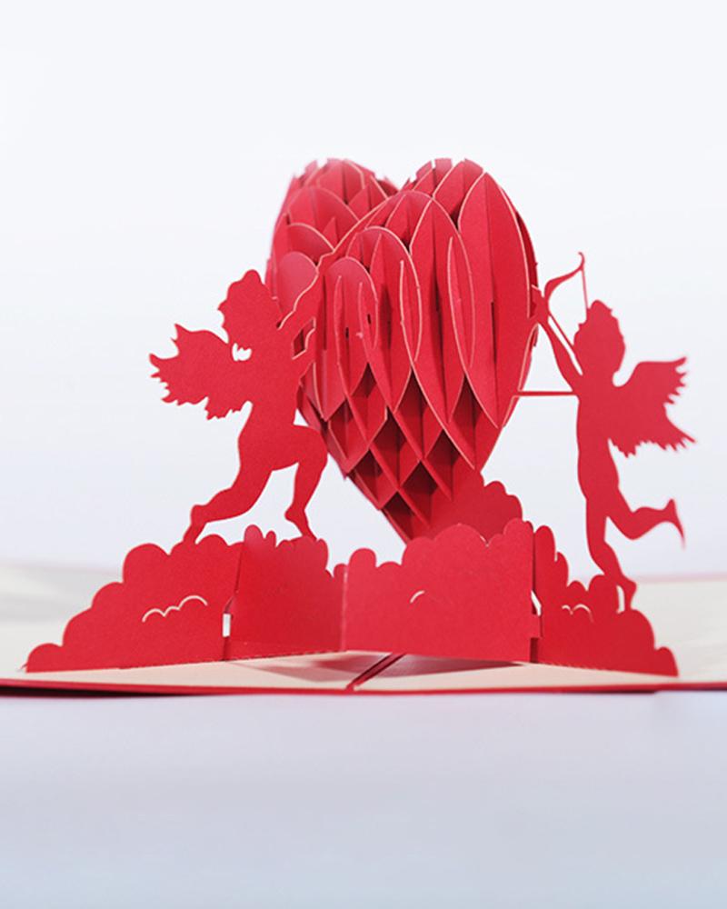 

3D Pop Up Cupid & Heart Shaped Greeting Card, Red