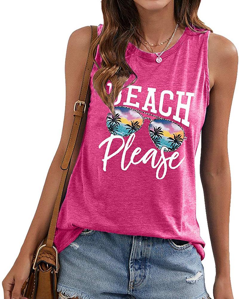 

Coconut Tree Sunglasses Letter Print Summer Tank Top, Hot pink