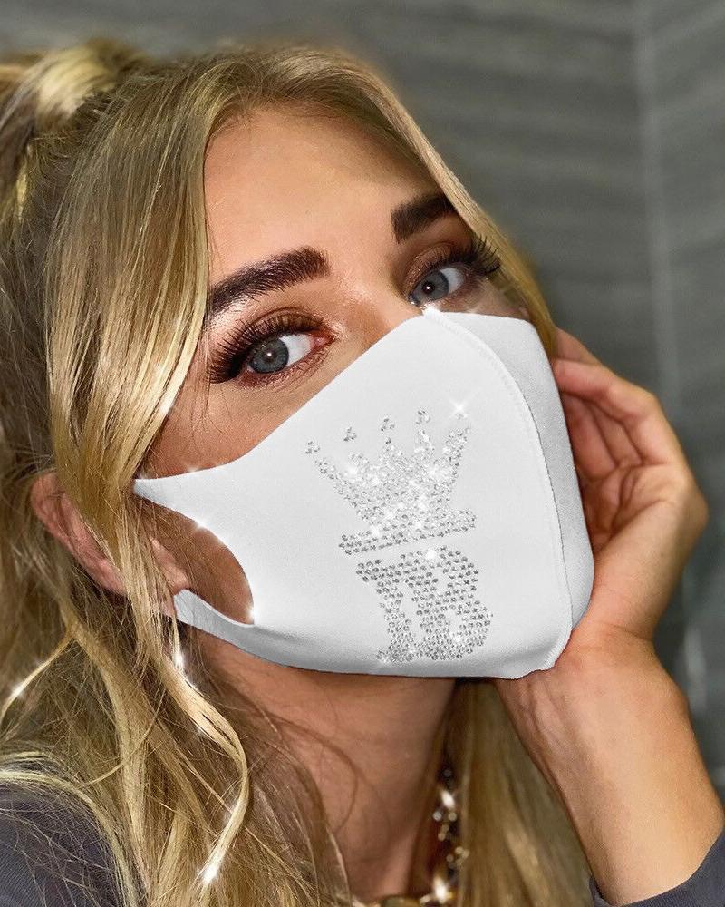 

Graphic Pattern Studded Breathable Face Mask, White