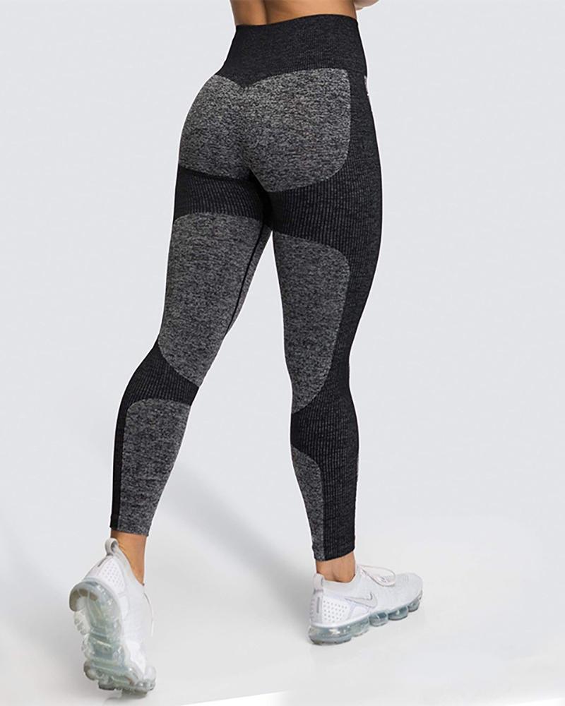 

Colorblock High Waist Butt Lifting Yoga Pants, Black