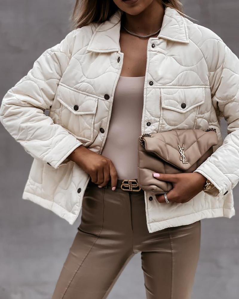 

Pocket Button Design Long Sleeve Coat, White