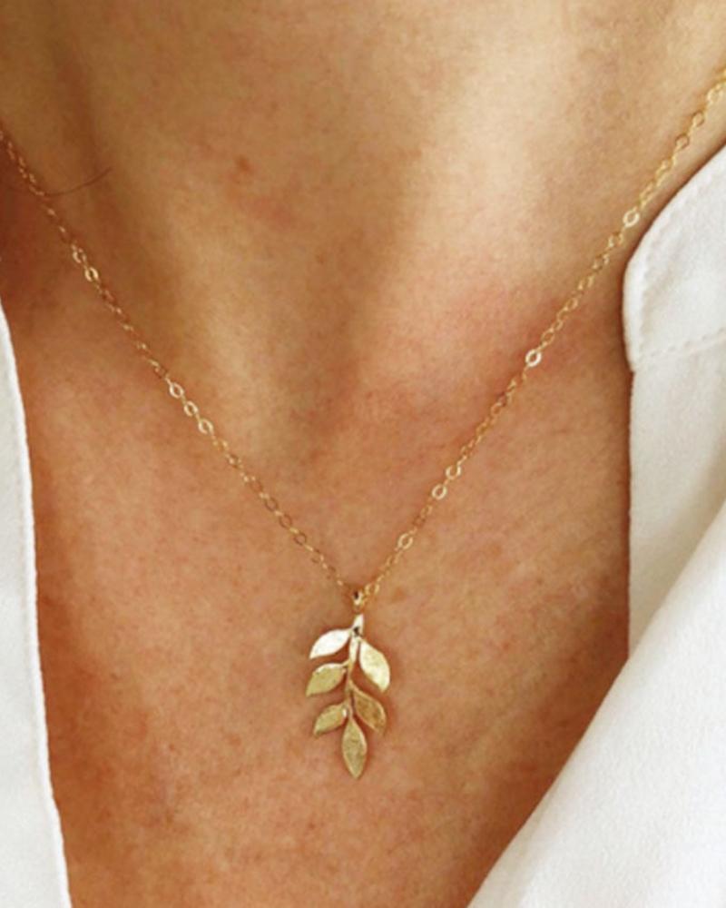 

1pc Simple Leaf Pendent Necklace, Gold