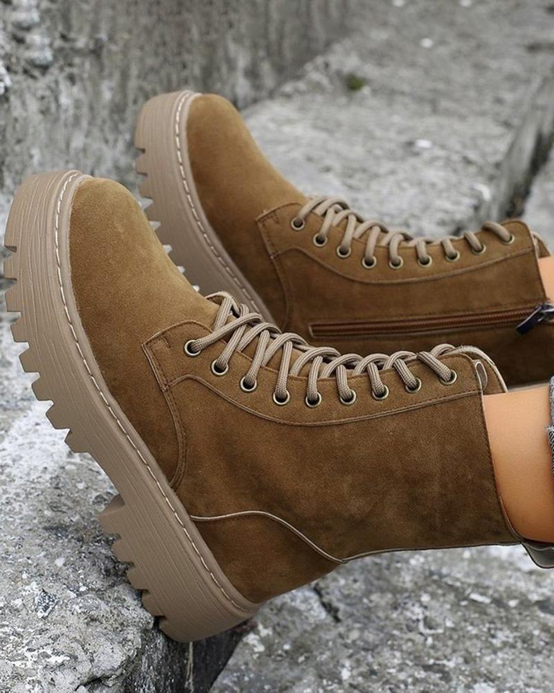 

Eyelet Lace-up Suede Martin Boots, Brown