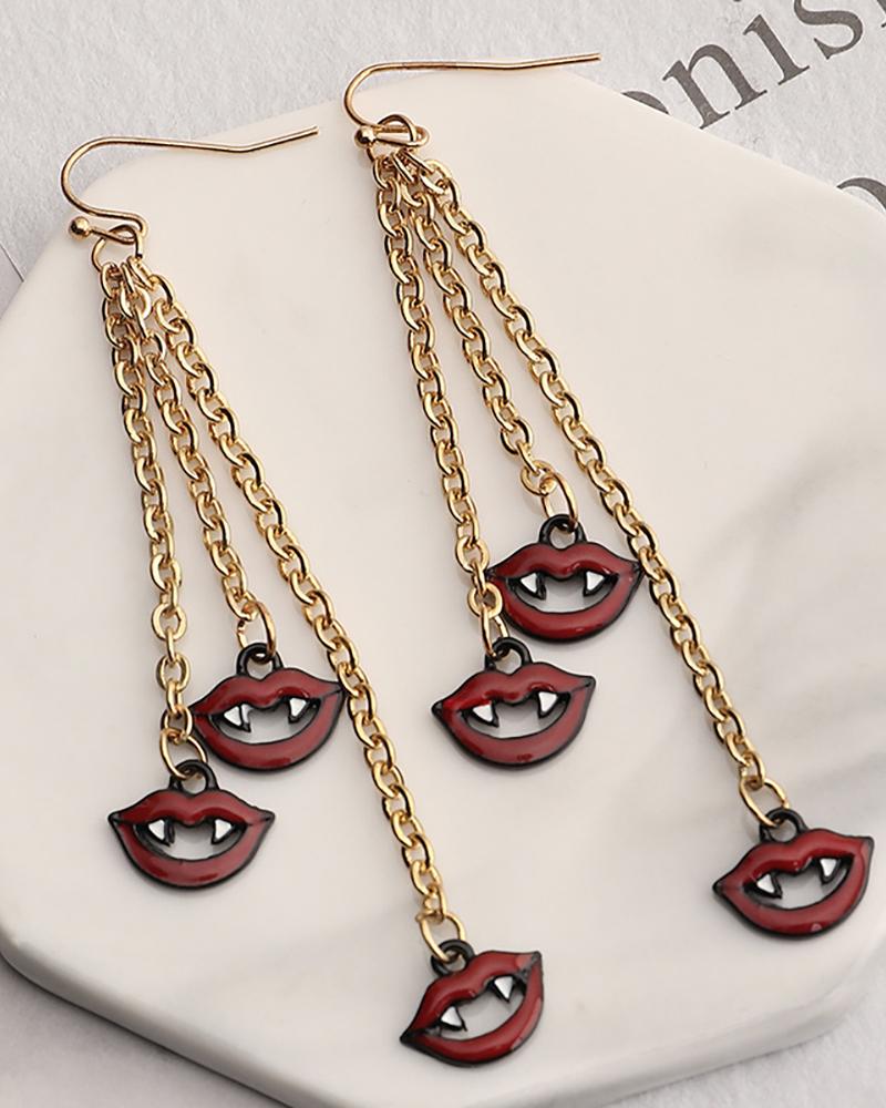 

Halloween Pumpkin Pattern Chain Drop Earring, Red