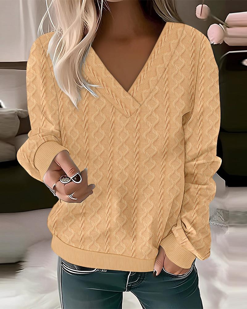 

Long Sleeve V-Neck Cable Textured Top, Yellow