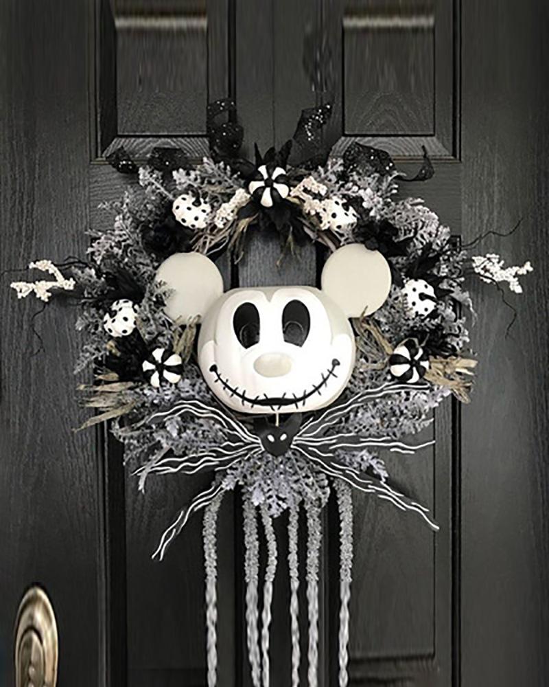 

Halloween Diablo Mickey Wreath Hanging Door Decoration Nightmare Wreath Pumpkin Atmosphere Decoration, Black