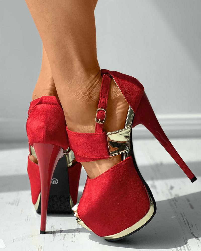 

Suede PU Patch Peep Toe Platform Stiletto Heels, Red