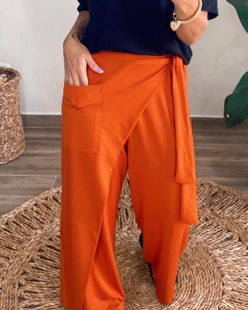 

Pocket Design Wide Leg Pants, Orange