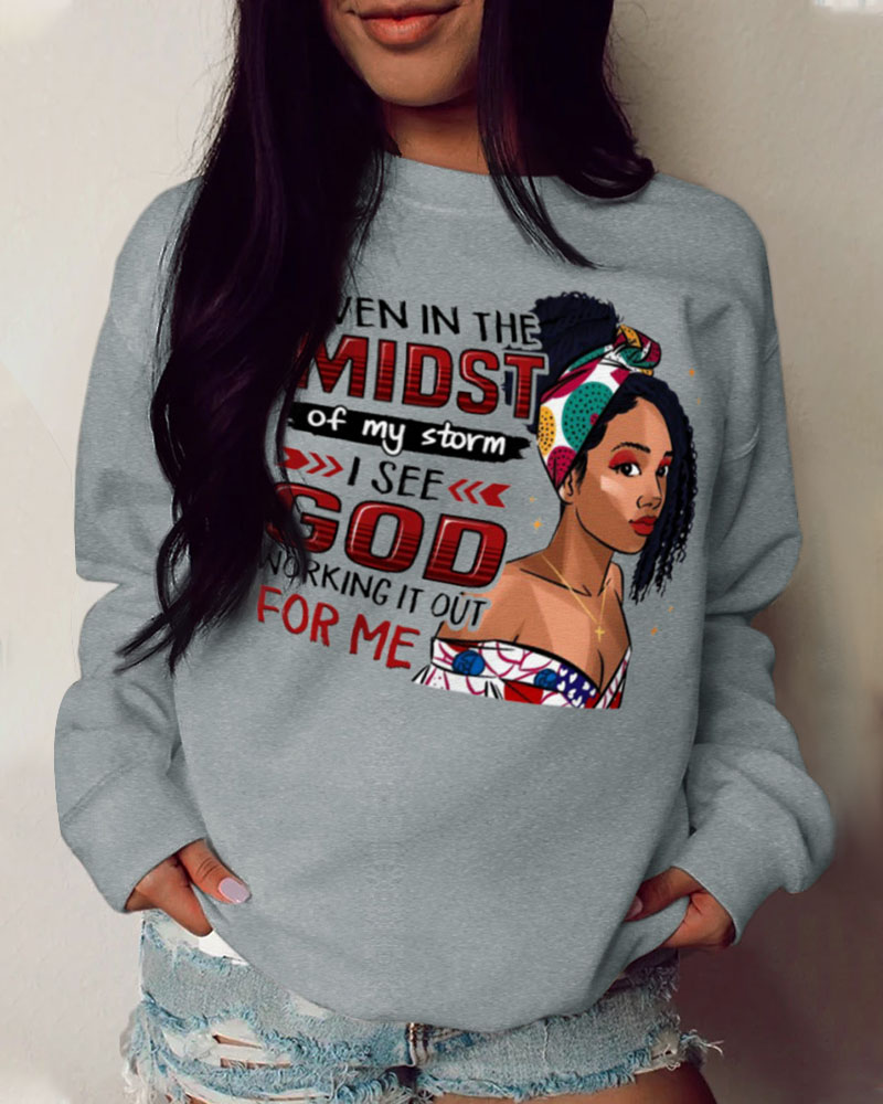 Plus Size Figure Letter Print Long Sleeve Sweatshirt