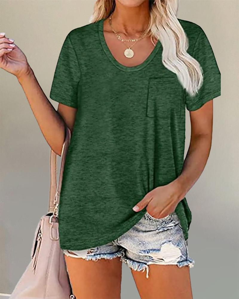 

Pocket Detail Short Sleeve Casual T-shirt, Green