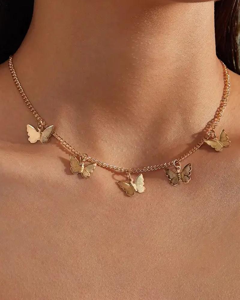 

1pc Golden Butterfly Pendant Necklace, Gold