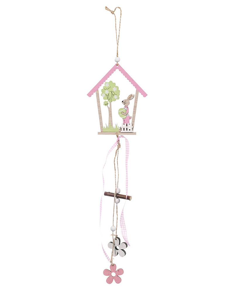 

1pcs Easter Chalet Wooden Bunny Tags Painted Wood Cutouts Hanging Pendant, Pink