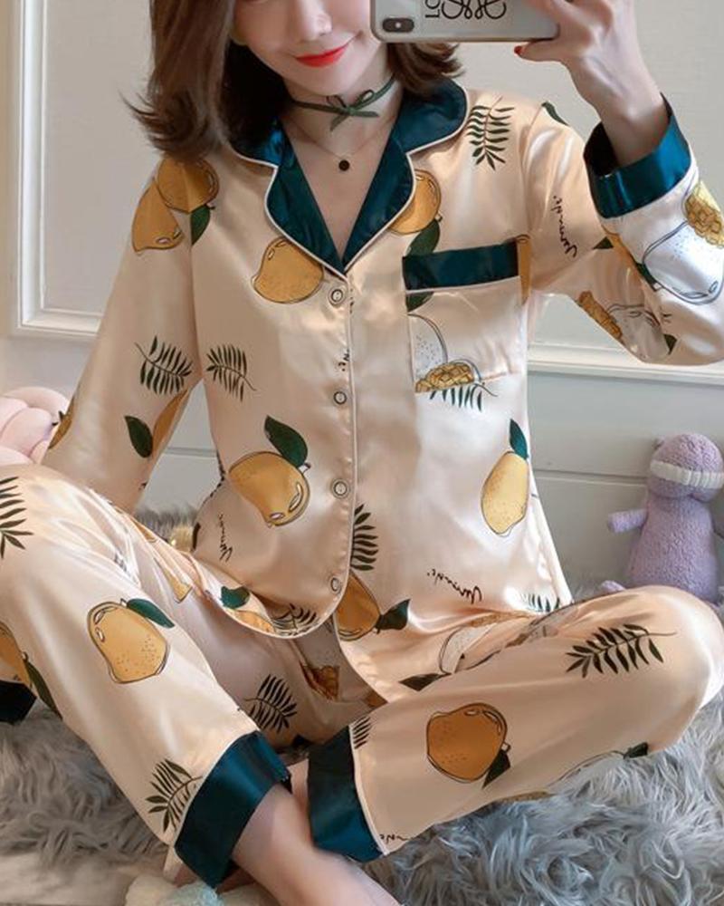 

Satin Two-Piece Pajama Set, Yellow