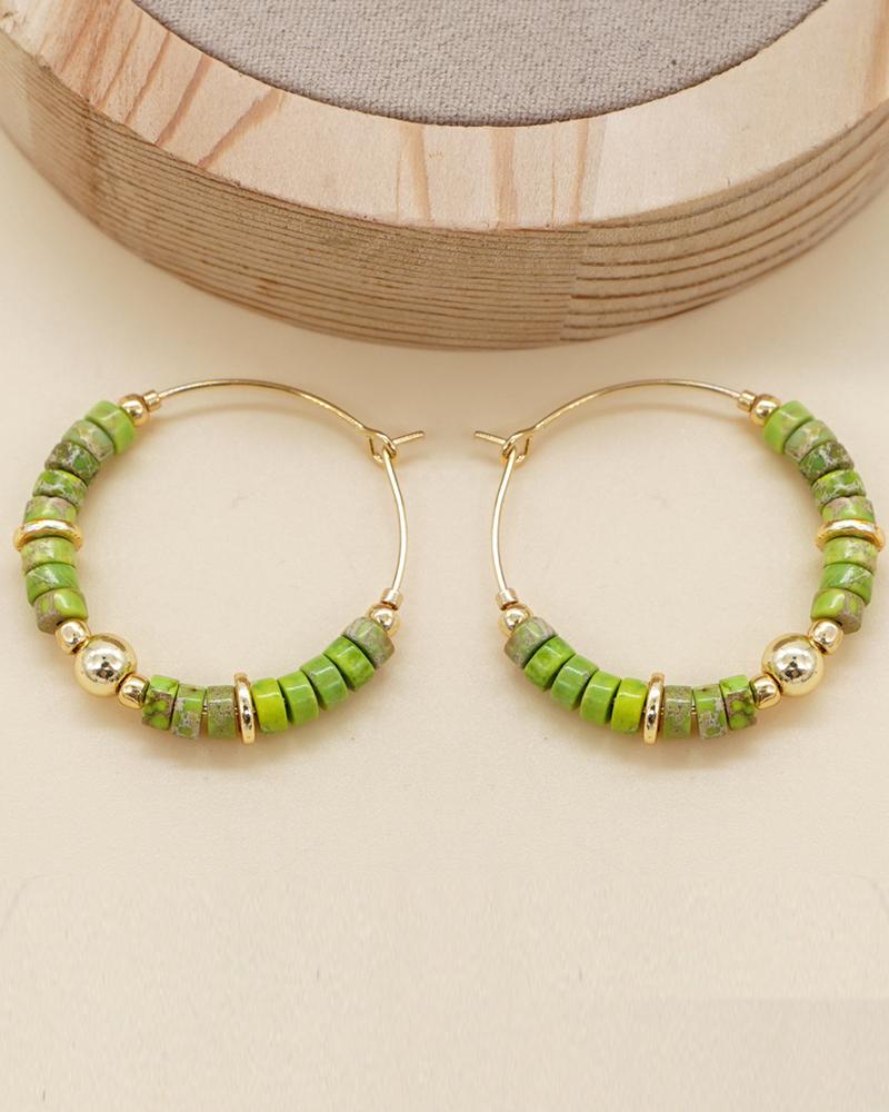 

1Pair Bohemian Beaded Hoop Earrings, Green