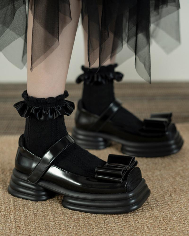 

Square-toe Lacquered Leather Platform Jenny Shoes, Black
