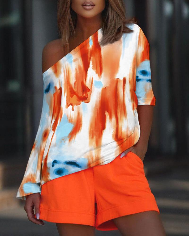 

Tie Dye Print Casual Top & Shorts Set, Multicolor