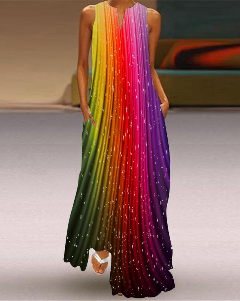 

Rainbow Ombre Pocket Detail Sleeveless Maxi Dress, Multicolor