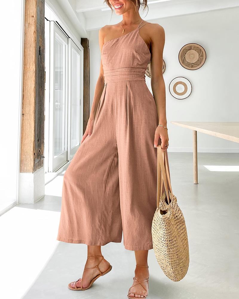 

One Shoulder Wide Leg Jumpsuit, Pink