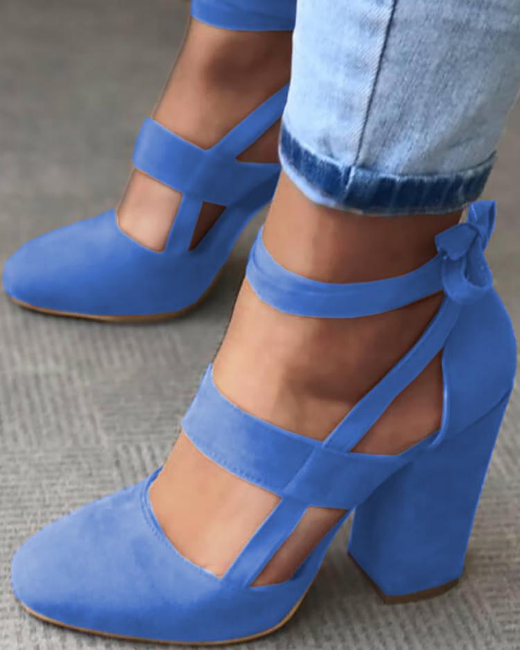 

Fashion Caged Chunky Heels Shoes, Blue