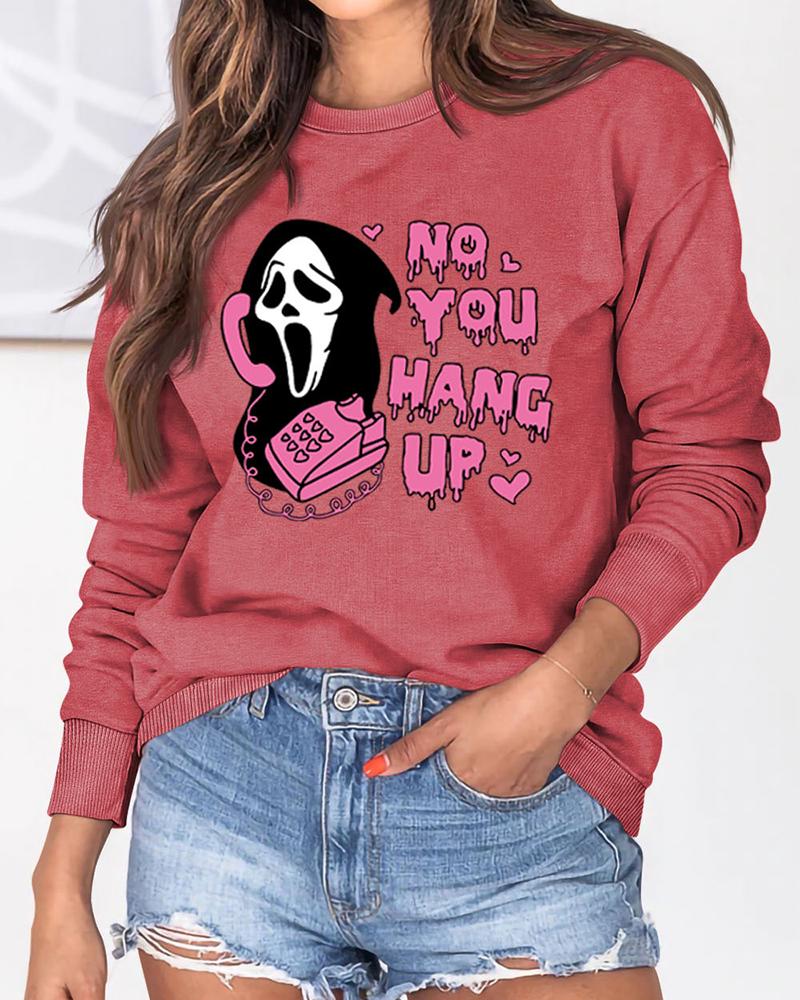 

Halloween No You Hang Up Graphic Print O-Neck Sweatshirt, Red
