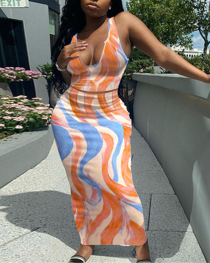 

Abstract / Tie Dye U-Neck Tank Top & Skirt Set, Orange