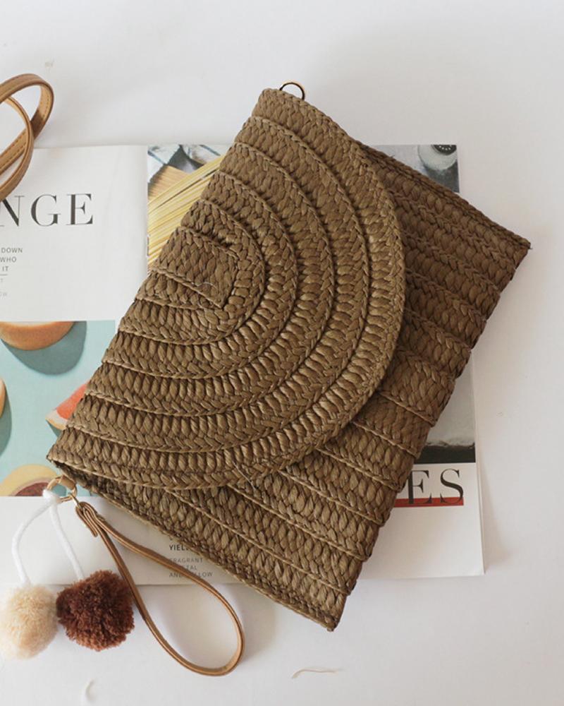

Straw Braided Flap Beach Purse Handbag, Coffee