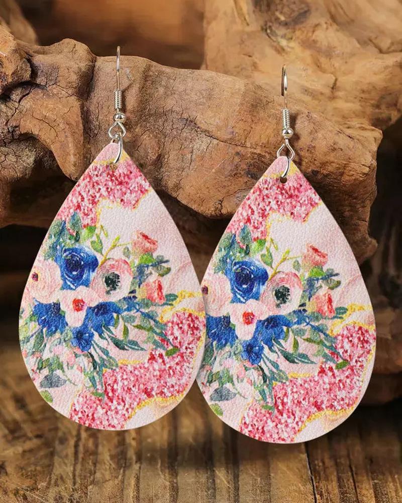 

1Pair Vintage Floral Water Drop Earrings, Pink