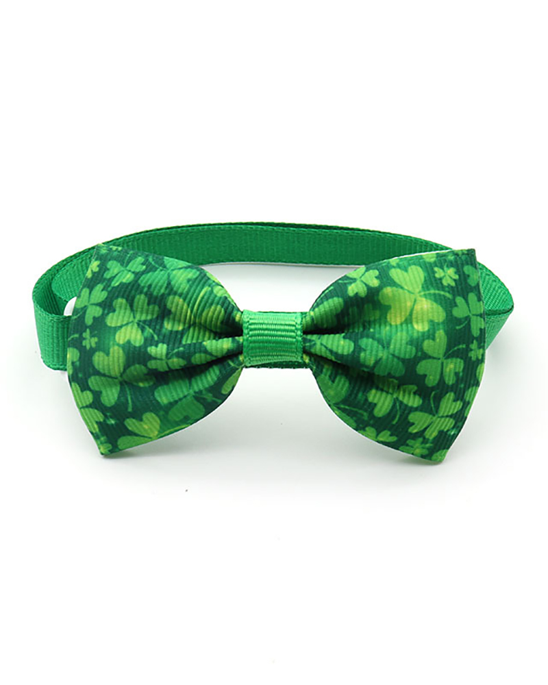 

1pcs St. Patrick's Day Clover Print Pet Bow, Style2