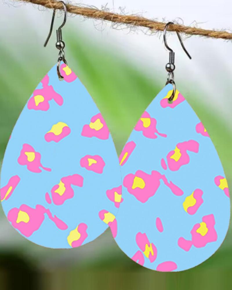 

1Pair Pink Leopard Print Waterdrop Earrings