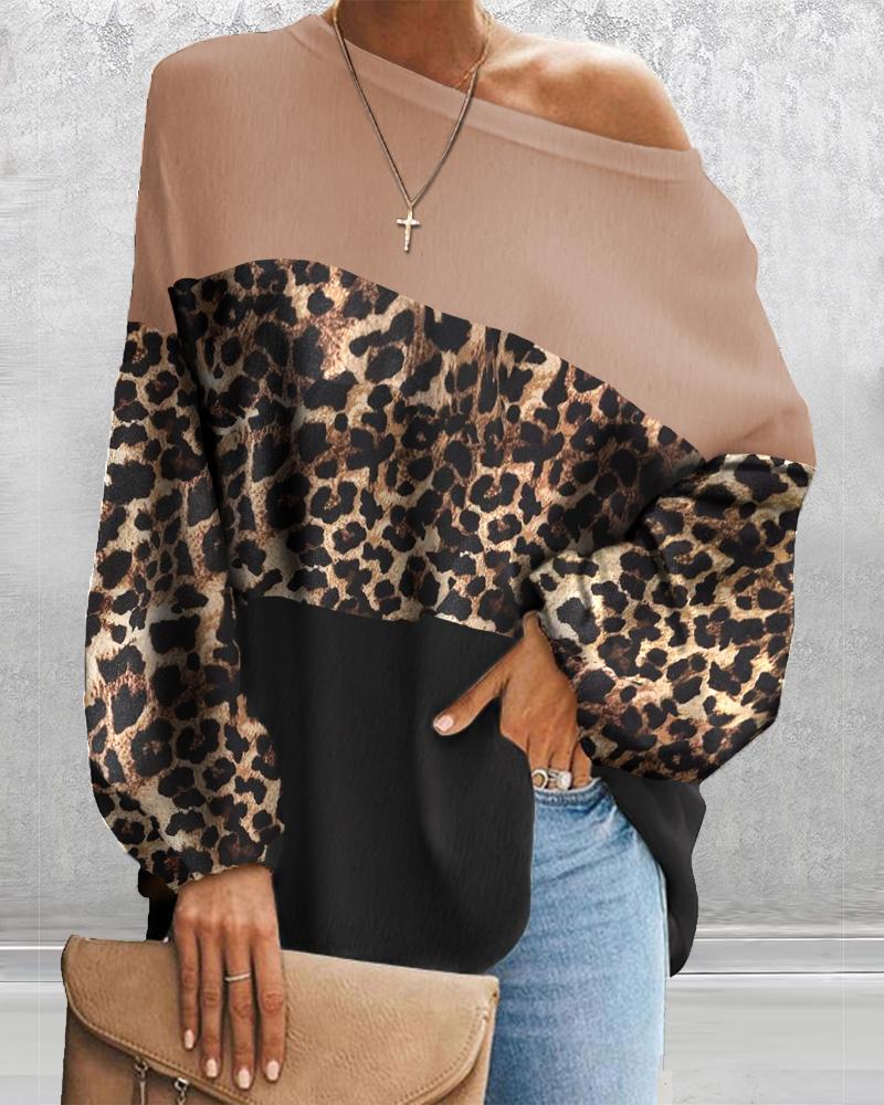 

Cheetah Print Lantern Sleeve Top, Leopard