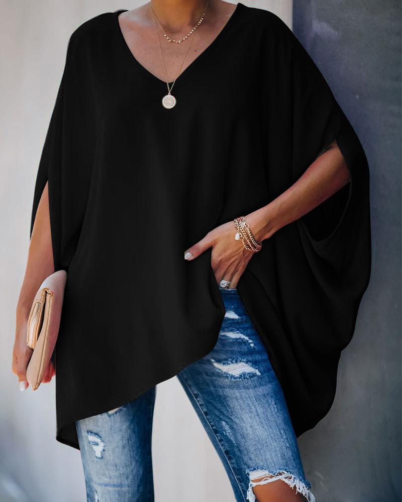 

V Neck Oversized Casual Top, Black