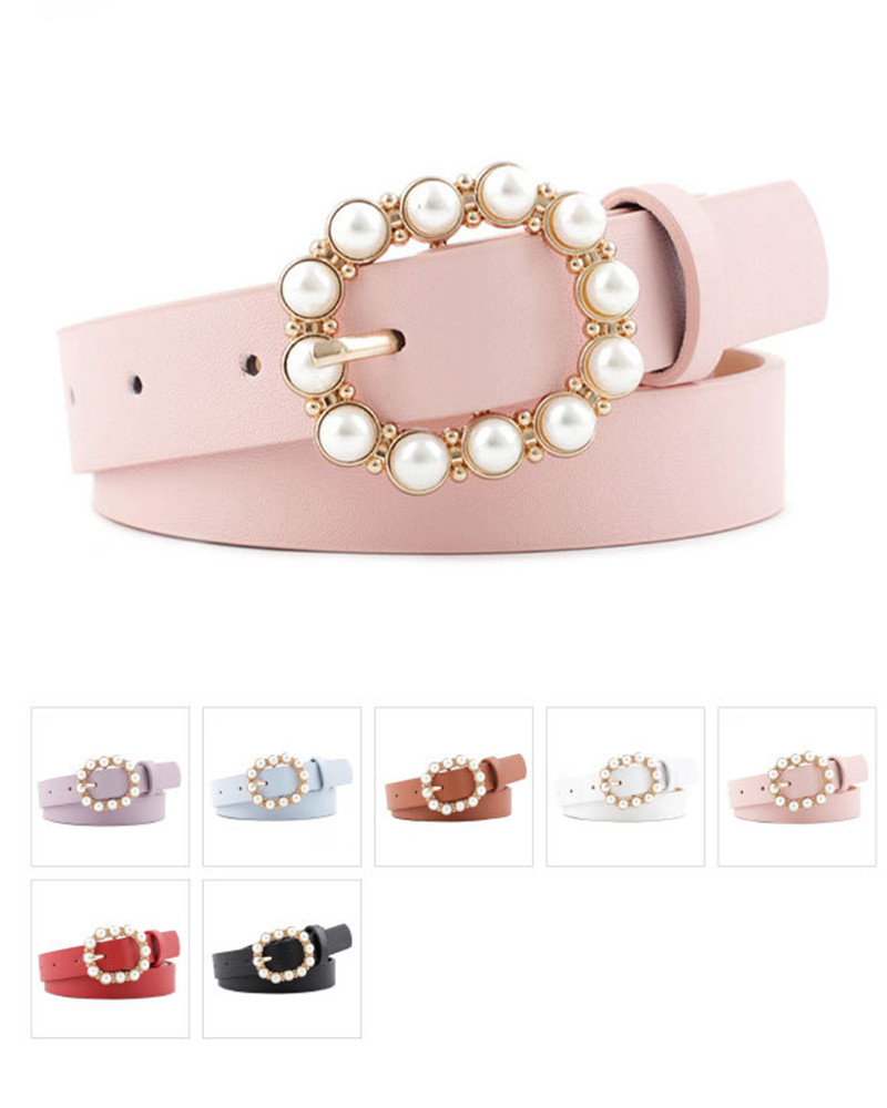 

1pc Faux Pearl Decor Buckle Belt, Pink