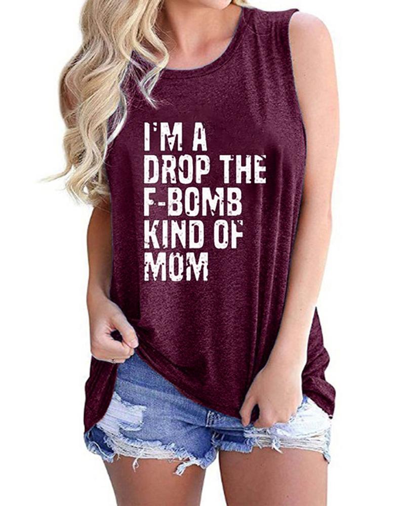 

Women' Casual Tee Letter Print Summer Basic Sleeveless Beach Tank Top, Purple