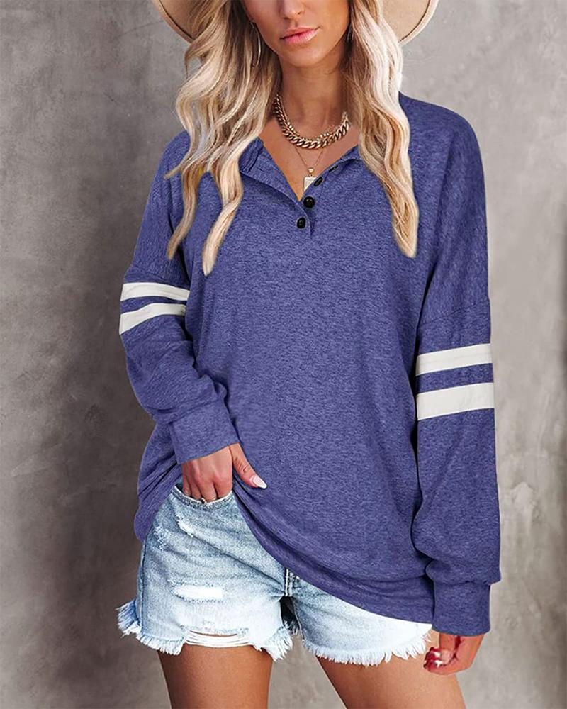 

Plus Size Contrast Paneled Long Sleeve Top, Blue