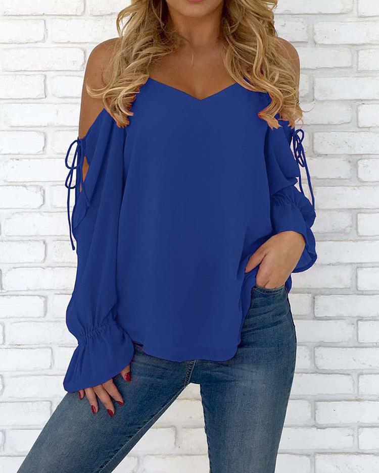 

Spaghetti Strap Open Shoulder Casual Blouse, Dark blue