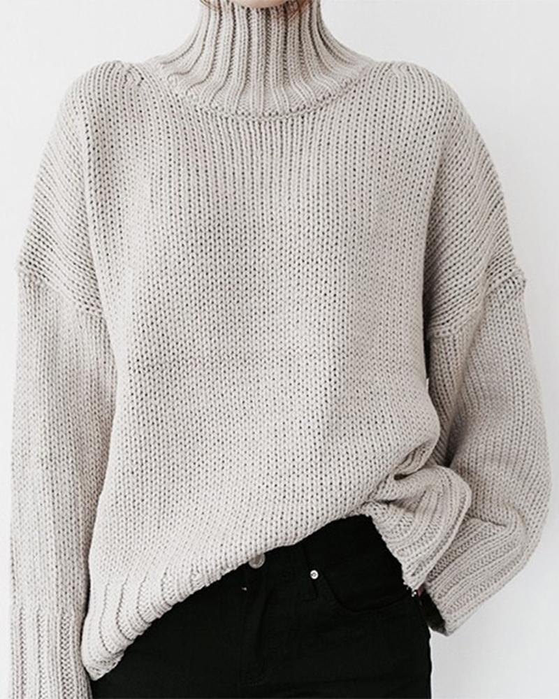 

Long Sleeve High Neck Chunky Knit Sweater, White