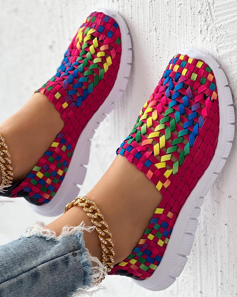 

Colorblock Braided Slip-on Sneakers, Hot pink