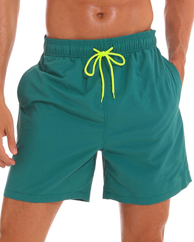 

Solid Drawstring Elastic Waist Loose Wide Leg Shorts, Green