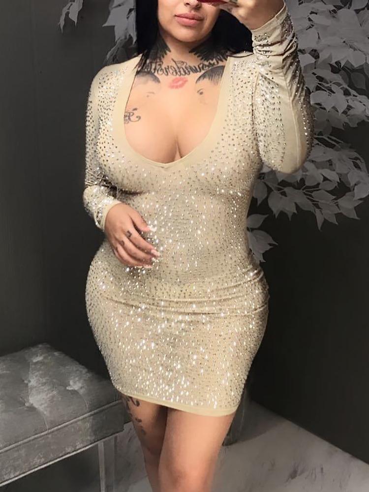 Shiny Mesh Long Sleeve Mini Dress