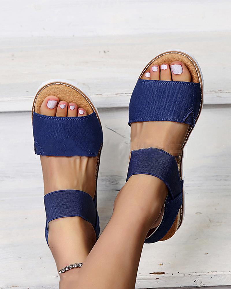 

Solid Open-toe Flat Wedge Shoes Sandals, Blue