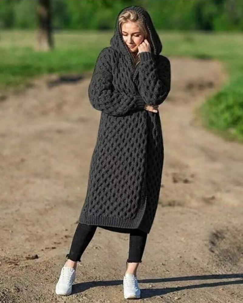 

Long Sleeve Knit Hooded Cardigan, Black