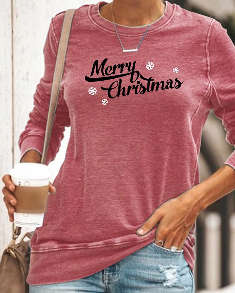 

Christmas Moose / Santa / Letter Print Casual Top, Pink