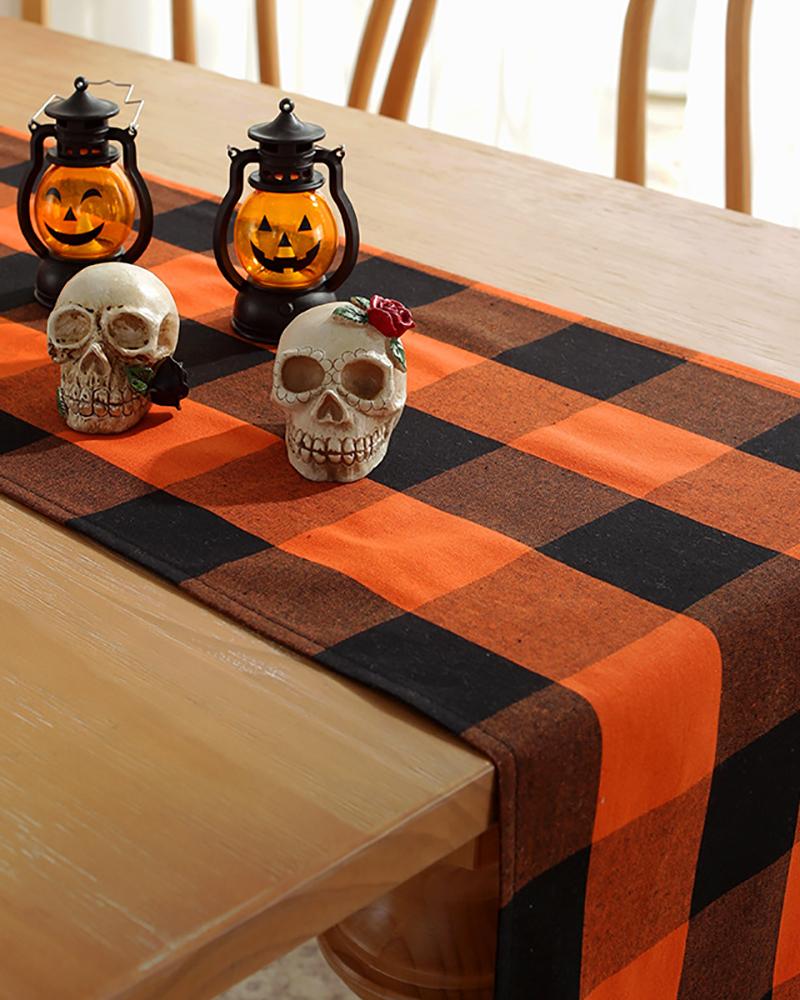 

Halloween Tablecloth Plaid Checkered Table Cloth Orange and Black Tablecloths Machine Washable Tablecloth Square for Dinner Party Decoration, Style3